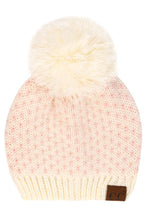 Load image into Gallery viewer, C.C Heart Pattern Knit Pom Beanie: Ivory/Red
