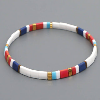 Boho Glass & Hematite Beaded TILA Beads Stretch Bracelet -BJ: MIO0091F - Olita Gifts & Goods