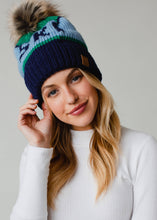 Load image into Gallery viewer, Green,Blue &amp; Navy Ski Pom Hat

