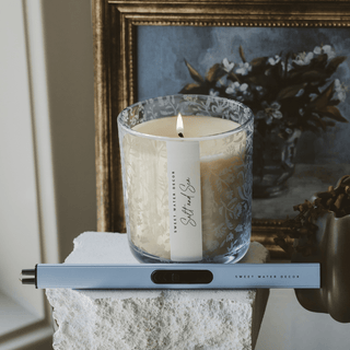 Salt and Sea Soy Candle - Blue Tinted Glass Jar - 12 oz - Olita Gifts & Goods