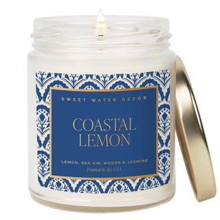 Coastal Lemon Soy Candle - Clear Patterned Jar - 9 oz - Olita Gifts & Goods