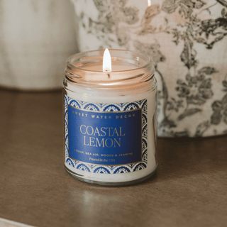 Coastal Lemon Soy Candle - Clear Patterned Jar - 9 oz - Olita Gifts & Goods