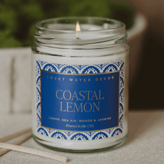 Coastal Lemon Soy Candle - Clear Patterned Jar - 9 oz - Olita Gifts & Goods