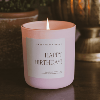 Happy Birthday Soy Candle - Pink Matte Jar - 15 oz (Vanilla Buttercream) - Olita Gifts & Goods