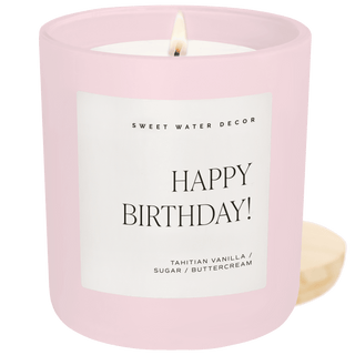 Happy Birthday Soy Candle - Pink Matte Jar - 15 oz (Vanilla Buttercream) - Olita Gifts & Goods