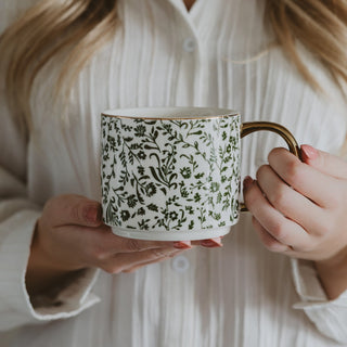 Green Ditsy Floral 14 oz Coffee Mug - Olita Gifts & Goods
