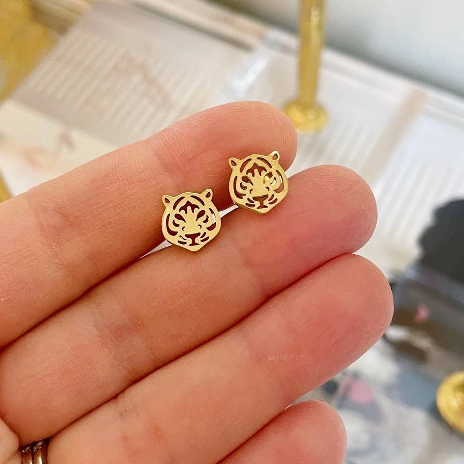Gold Tiger Stud Earrings