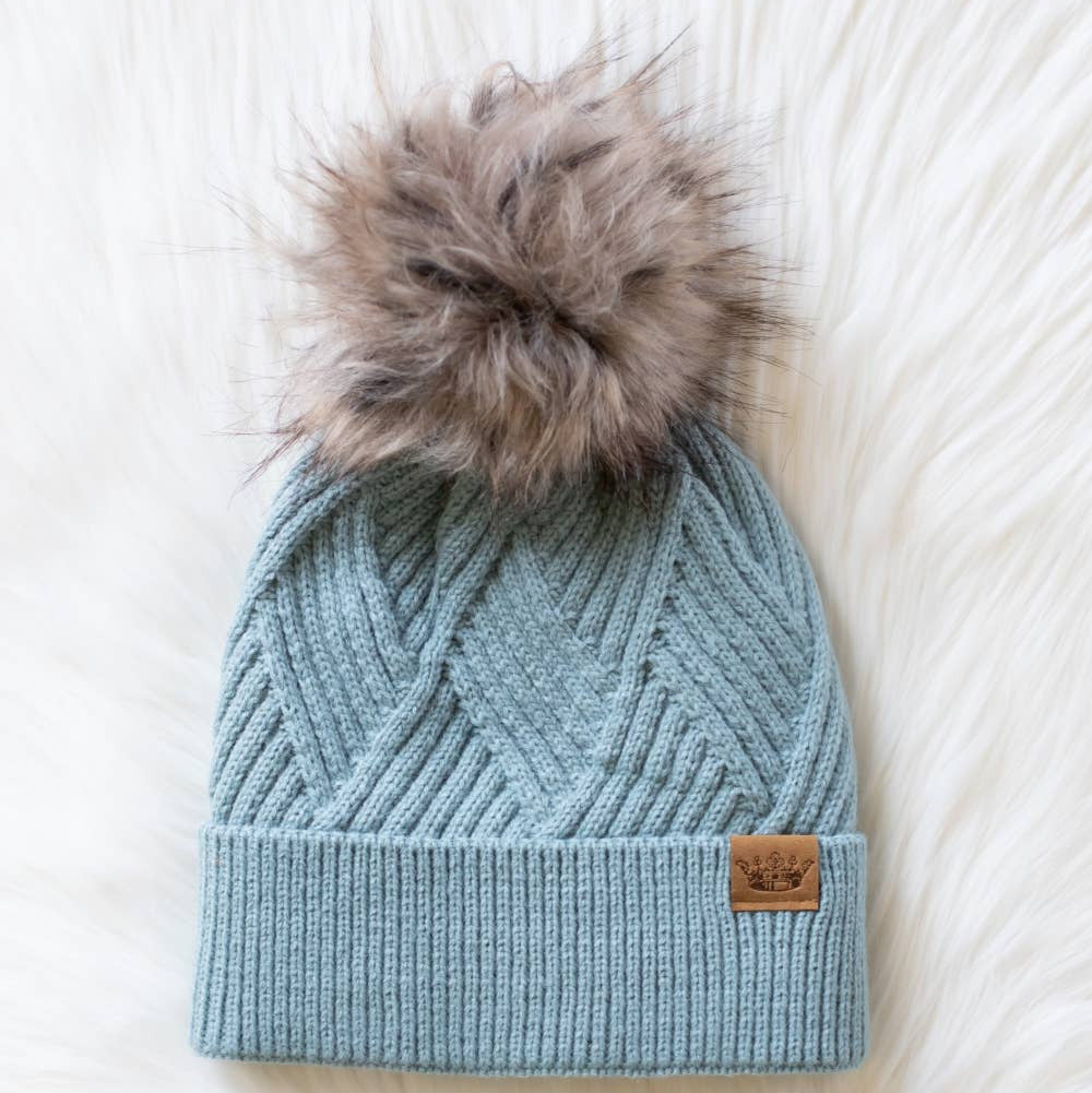 Dusty Blue Knit Pom Hat