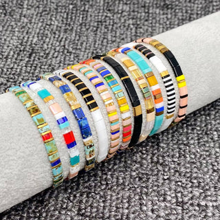 Boho Glass & Hematite Beaded TILA Beads Stretch Bracelet -BJ: MIO0091F - Olita Gifts & Goods