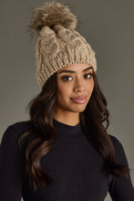 Load image into Gallery viewer, Taupe Cable Knit Pom Hat
