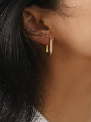 Marze 18K Gold Non-Tarnish CZ Oval Huggie Earrings: Yellow Gold