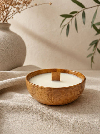 Wooden Bowl Soy Candle with Crackling Wood Wick: Sandalwood - Olita Gifts & Goods