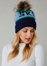 Load image into Gallery viewer, Green,Blue &amp; Navy Ski Pom Hat
