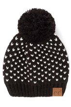 Load image into Gallery viewer, C.C Heart Pattern Knit Pom Beanie: Ivory/Red

