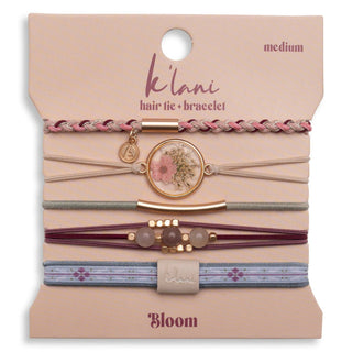 "Bloom" Maroon & Pink with Pressed Flowers Hair Tie Bracelets: Small - Olita Gifts & Goods