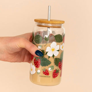 Strawberry Patch Can Glass - Olita Gifts & Goods