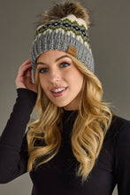 Load image into Gallery viewer, Cream, Green, Black &amp; Gray Patterned Pom Hat
