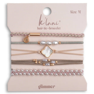 "Glimmer" Soft Pinks with Pearl & Gold Accent Hair Tie Bracelets: Small - Olita Gifts & Goods