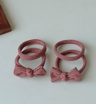 Red Striped Bow Seamless Hair Ties