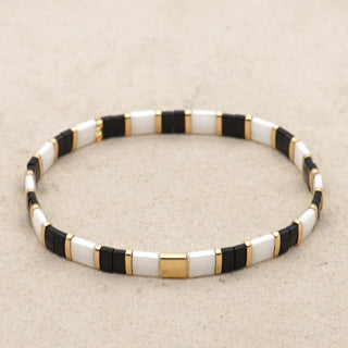 Boho Glass & Hematite Beaded TILA Beads Stretch Bracelet -BJ: MIO0031C - Olita Gifts & Goods
