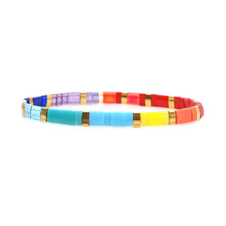 Boho Glass & Hematite Beaded TILA Beads Stretch Bracelet -BJ: MIO0263C - Olita Gifts & Goods