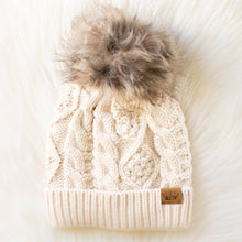 Load image into Gallery viewer, Beige Cable Knit Pom Hat
