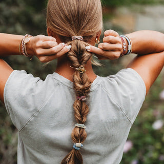 "Bloom" Maroon & Pink with Pressed Flowers Hair Tie Bracelets: Small - Olita Gifts & Goods
