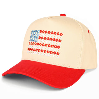C.C Daisy Flower Pattern USA Flag Trucker Cap: Light Denim - Olita Gifts & Goods