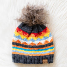 Load image into Gallery viewer, Charcoal Colorful Patterned Pom Hat
