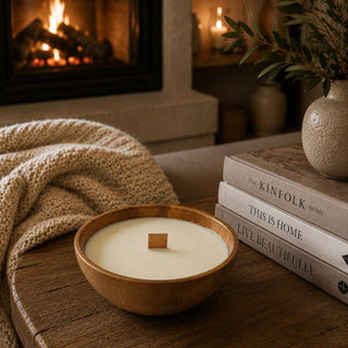 Wooden Bowl Soy Candle with Crackling Wood Wick: Sandalwood - Olita Gifts & Goods