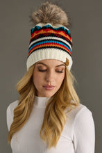 Load image into Gallery viewer, Ivory Colorful Patterned Pom Hat
