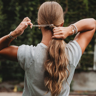 "Glimmer" Soft Pinks with Pearl & Gold Accent Hair Tie Bracelets: Small - Olita Gifts & Goods