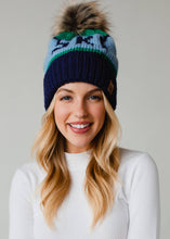 Load image into Gallery viewer, Green,Blue &amp; Navy Ski Pom Hat
