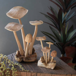 HAND-CARVED TEAK WOOD MUSHROOM CLUSTERS - Olita Gifts & Goods