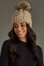 Load image into Gallery viewer, Taupe Cable Knit Pom Hat
