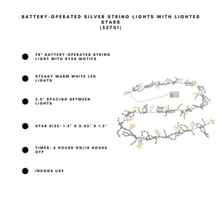 Battery Operated Star String Lights with Silver Accents - Olita Gifts & Goods