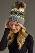 Load image into Gallery viewer, Cream, Green, Black &amp; Gray Patterned Pom Hat

