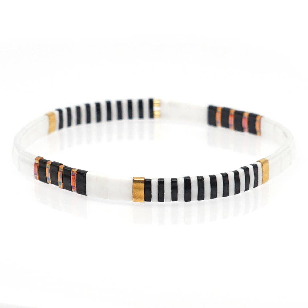 Boho Glass & Hematite Beaded TILA Beads Stretch Bracelet -BJ: MIO0268D