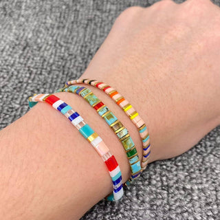 Boho Glass & Hematite Beaded TILA Beads Stretch Bracelet -BJ: MIO0031C - Olita Gifts & Goods