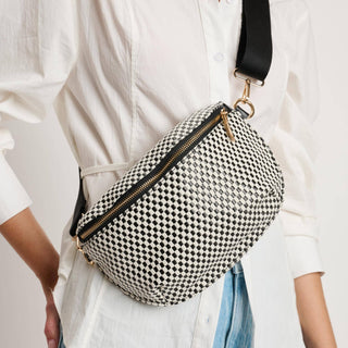 Gizelle - Small Checker Belt Bag: Black White