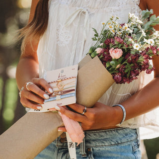 "Bloom" Maroon & Pink with Pressed Flowers Hair Tie Bracelets: Small - Olita Gifts & Goods