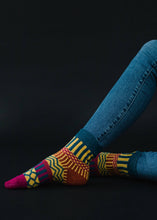 Load image into Gallery viewer, Teal, Mustard &amp; Pink Pattern Socks
