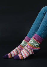 Load image into Gallery viewer, Purple, Pink &amp; Green Pattern Socks
