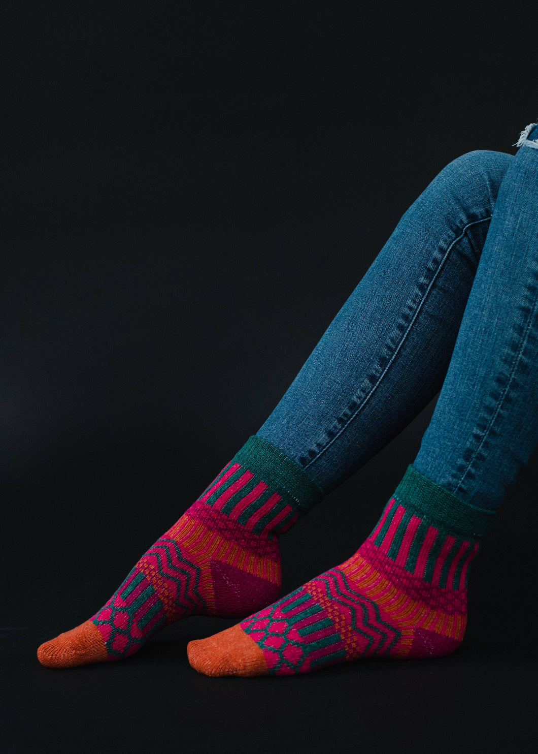 Fuchsia, Green & Pink Pattern Socks